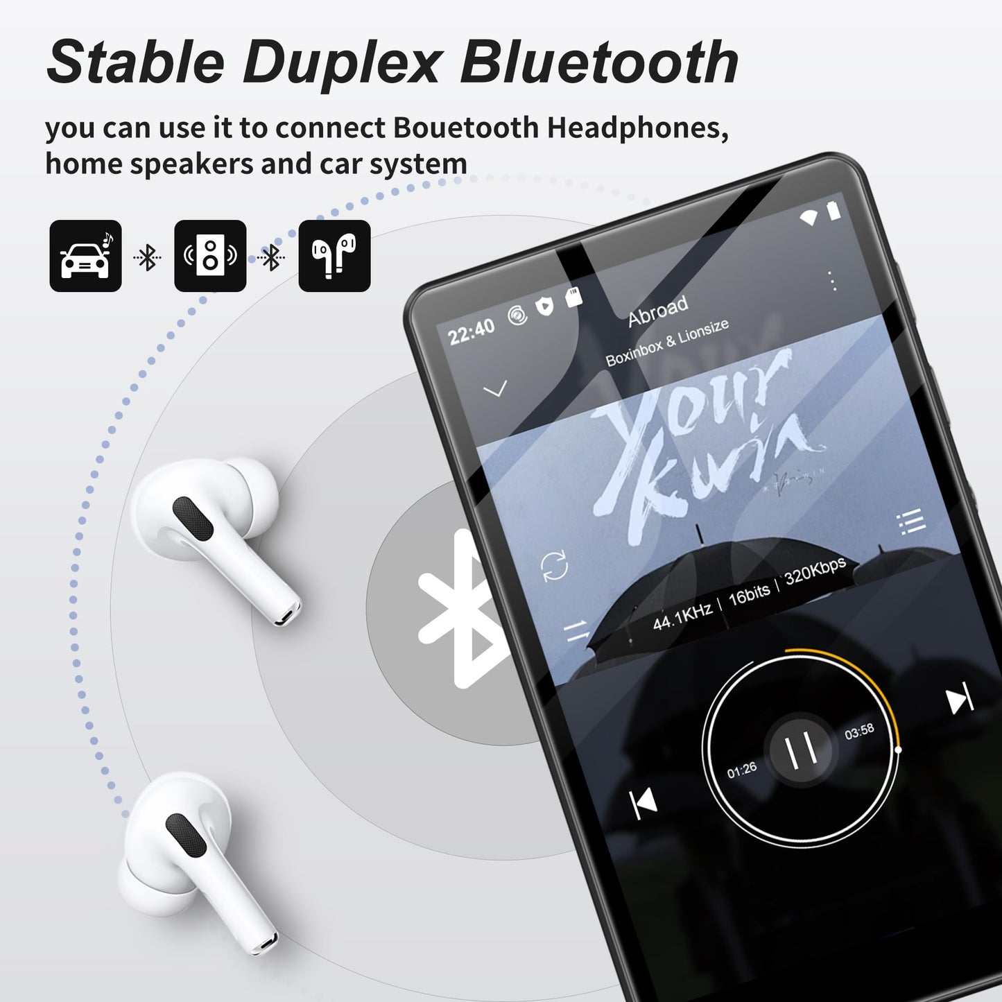80GB MP3 Player with Bluetooth and WiFi, SWOFY Music Player with Spotify,Pandora,Amazon Music, M503Pro 4.0-inch Touch Screen Android MP4 MP3 Player for Kids with Libby,Audible,Spotify Kids,FM Radio