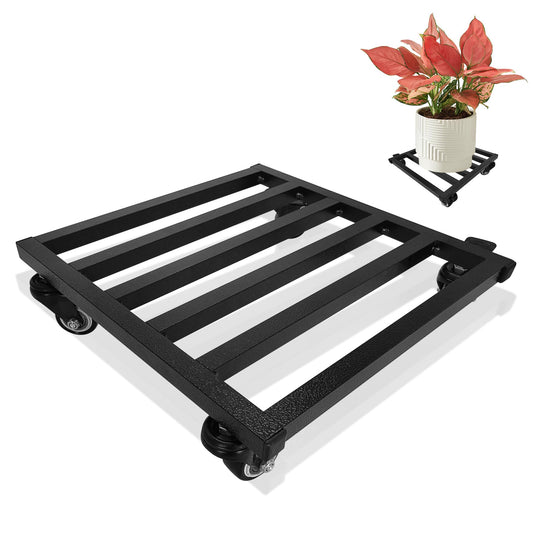 Srehloe 12 Inch Plant Caddy with Wheels Lockable Heavy Duty Trolley Large Metal Square Plant Dolly Plant Roller Base Potted Stand Suitable for Indoor Outdoor Plant Pots Black