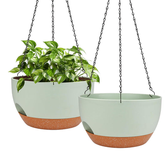 Lucieblessdesign Hanging Planters for Outdoor Indoor Plants, 2 Pack 12 Inch Hanging Basket Plants Outdoor, Self Watering Hanging Planter with Plant Hanger for Garden Home Decoration (Green)