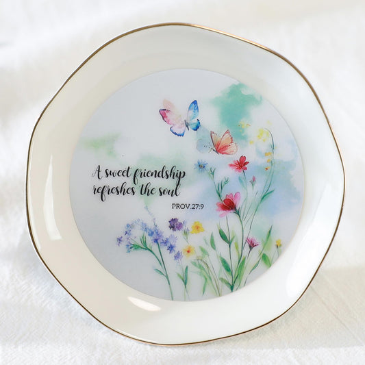 HOME SMILE Friend Chritian Gifts for Women Jewelry Ring Dish Tray with Dynamic Butterfly&Flower Pattern Shifts,A Sweet Friendship Refresh the Soul-Best Friend BFF Birthday Graduation Retirement Gifts