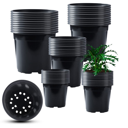Oubest 50Pcs Nursery Pots Variety Pack Plastic Pots for Plants,Mix Sizes Seedling Pots with Drainage Holes Indoor Outdoor Flower Pots for Succulent Vegetable Herb