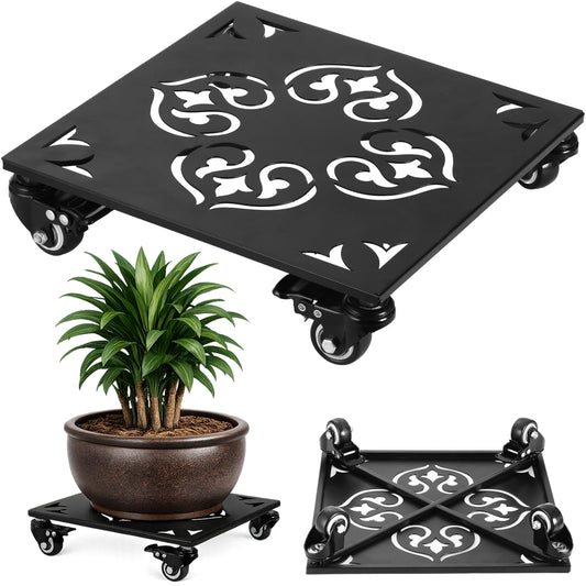 1 Pack Large Square Metal Plant Caddy with Wheels 13.5 Inches Heavy-duty Rolling Plant Stands with Casters Wheeled Flower Pot Mover Rollers Rust-proof Iron Planter Dolly Coasters Indoor Outdoor Use