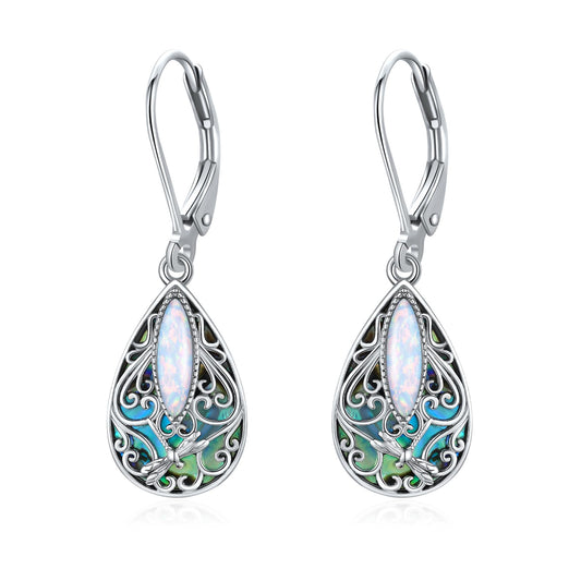 Dragonfly Filigree Earrings Sterling Silver Teardrop Opal Filigree Leverback Earrings Gifts for Women Jewelry