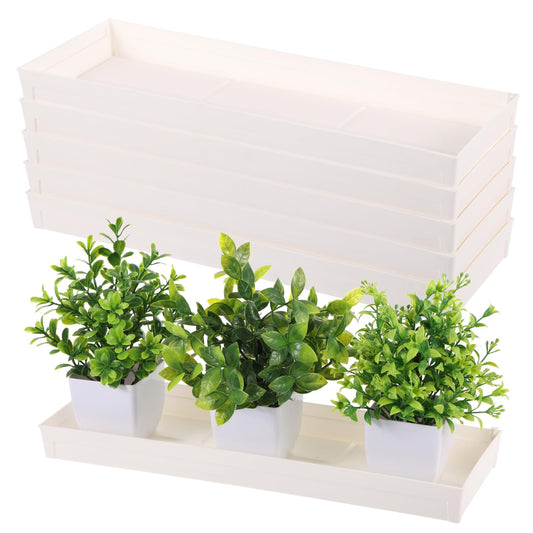 5 PCS Plastic Plant Tray Saucer with 2 Removable Drain Plugs Rectangular Window Sill Drainage Tray for Indoors Outdoor Flower Pots for Window Shelf Thick Plastic Plant stand for Succulent Pot Planter