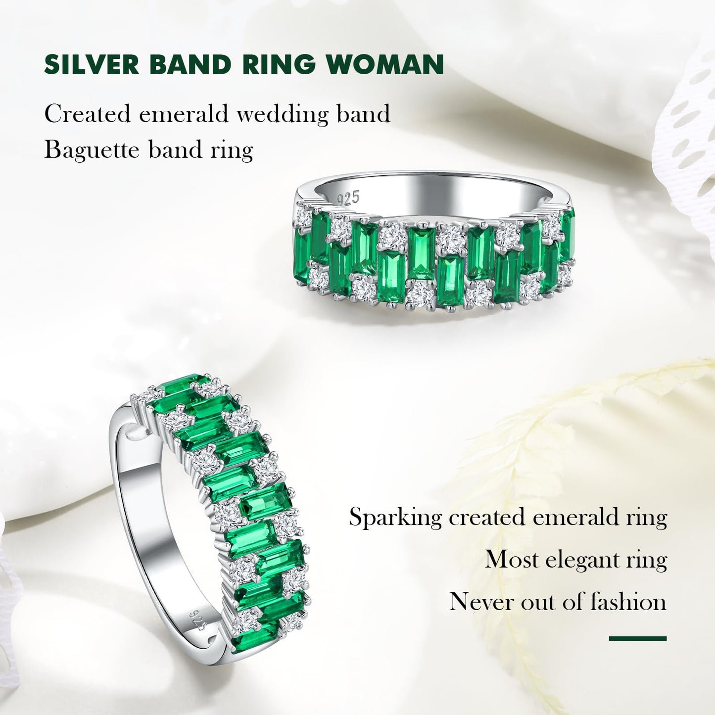 RANDES Emerald Rings for Women Engagement Eternity Band 7mm Emerald Cut Green Stone Ring for Wedding Anniversary Size 6