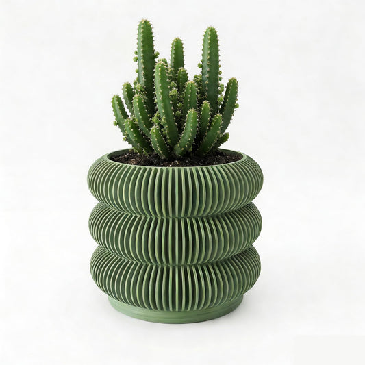 Fabix 4.7" 3D Printed Plant Pots - Unique Bubble Ring Modern Planters for Indoor Plants, Durableo-Friendly PLA Flower Pots with Drainage for Succulents, Cactus, Home Office Décor.(Military Green)