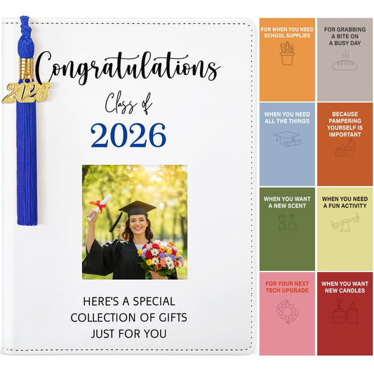 Epakh Blue Class of 2026 Graduation Gifts Card Book with Tassels, Congratulations Grad PU Leather Cover Photo Album Keeper Organizer Books with 24 Pages for College High School Survival Kit