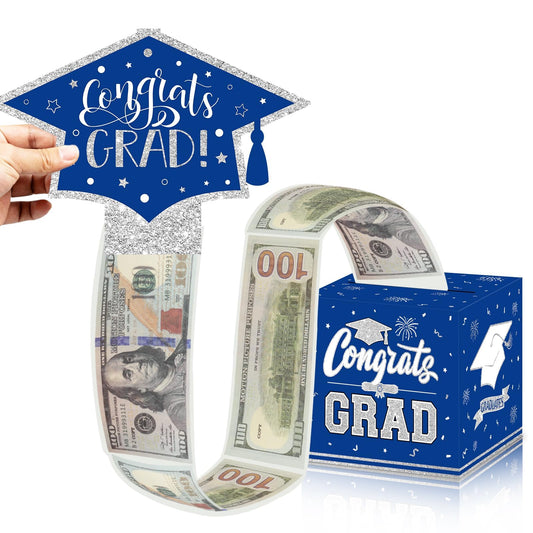 VABAMNA Class of 2026 Graduation Money Box for Cash Gift Pull, Funny Surprise DIY Cash Gift Idea Kit Graduation Money Holder for Boys Girls College High School Congrats Grad Party Favors, Blue Silver