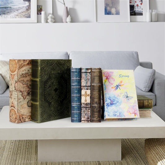 DROFELY Decorative Fake Book Box for Shelf Decor, Coffee Table Storage & Home Decor - Vintage Faux Leather Embossed Secret Storage Box with Magnetic Closure (12" Large Size)