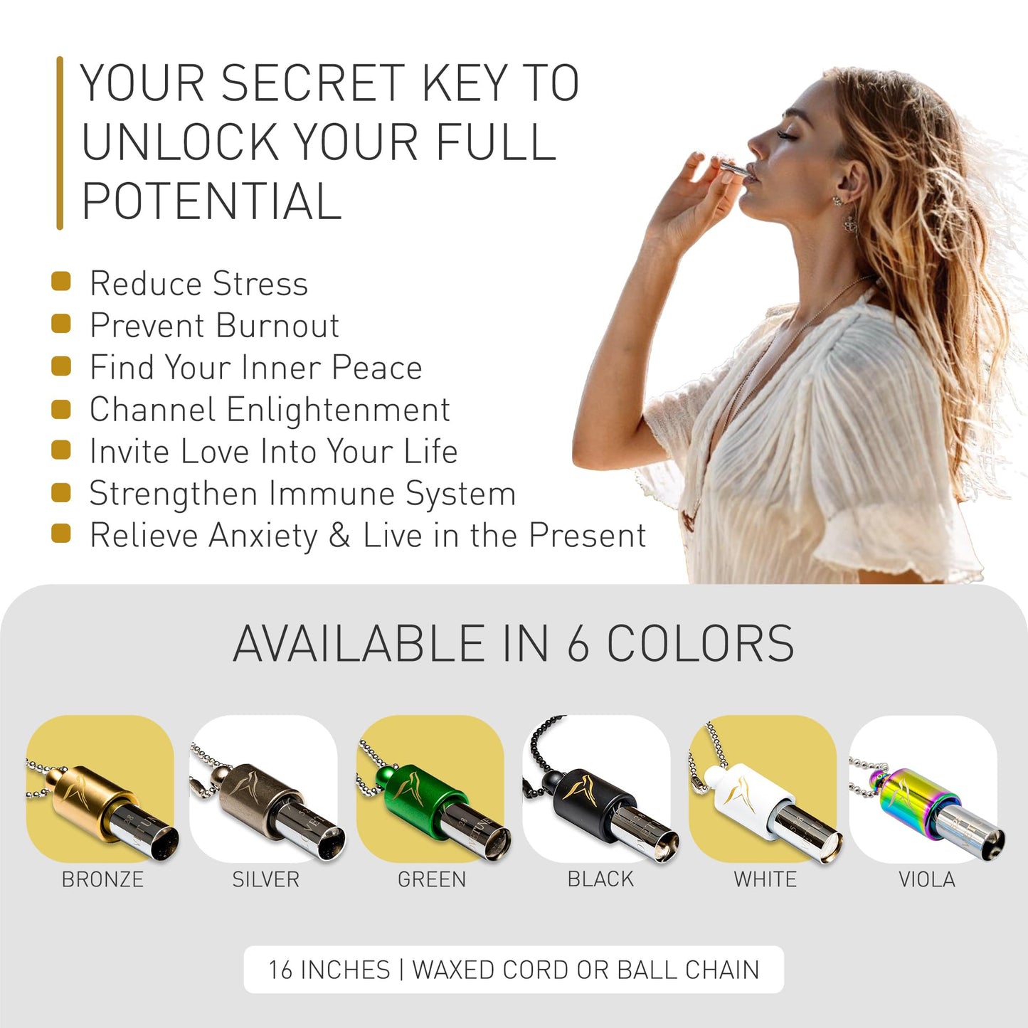Lovetuner 528Hz Breathing Necklace for Stress Relief, Mindfulness & Meditation | Sound Healing Whistle for Anxiety, Focus, Calm & Relaxation | Emotional Wellness, Inner Peace & Balance Necklace | Waxed Chain, Viola