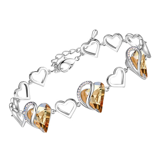 Leafael Infinity Love Heart Gift Bracelet for Women, November Birthstone Crystal, Yellow Shade, Silver Tone, 7-inch Chain and 2-inch Extender