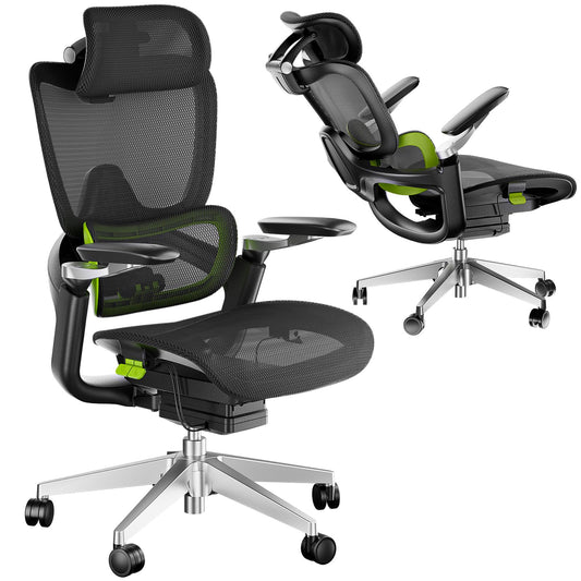 chirvana Ergonomic Office Chair, Mesh Home Office Desk Chair with Adaptive Lumbar Support, Gaming Chair with Headrest, 5D Armrest,90-130°Tilt, BIFMA Certified, Model Zen (Green)