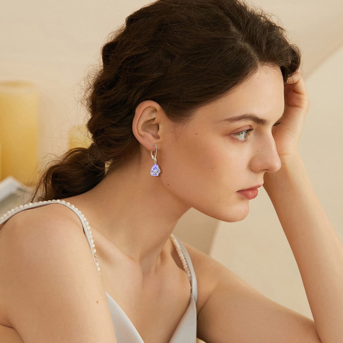 Rocayi Teardrop Alexandrite Earrings 925 Sterling Silver Dangle Drop Earrings June Birthstone Jewelry for Women