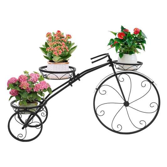 DRRSBRP 3 Tier Tricycle Flower Plant Stand, Metal Bicycle Plant Display Rack, Indoor & Outdoor Vintage Garden Patio Decor, Heavy Duty Iron Plant Shelf Holder for Balcony Porch Yard