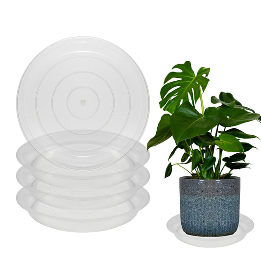 TNTIWQ 4 Pack 14 Inch Round Plant Saucers for Less 12 Inch Pot Indoors Outdoors Plant Trays for Pots Planter Saucer Plastic Drip Tray Planter Water Tray (Clear, 13.8"(4pcs))