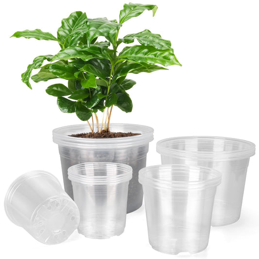 HQAUT 10/8/6/5 Inch Large Clear Nursery Pots with Drainage Holes, 16 Pack Gallon Clear Plastic Pots for Plants, Seedling Starter Pot, Garden Plant Pots for Succulents Flowers
