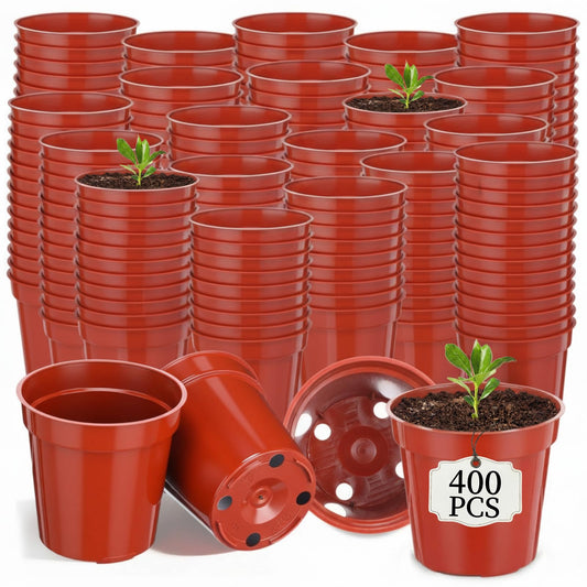 Domensi 400 Pcs 2 Inch Brick Red Nursery Pots, Mini Plastic Plant Pot Nursery Seedling Pot with Drainage Holes for Seeds Starter, Indoor Outdoor Garden Vegetables Flowers Seedlings, Gardening Gifts