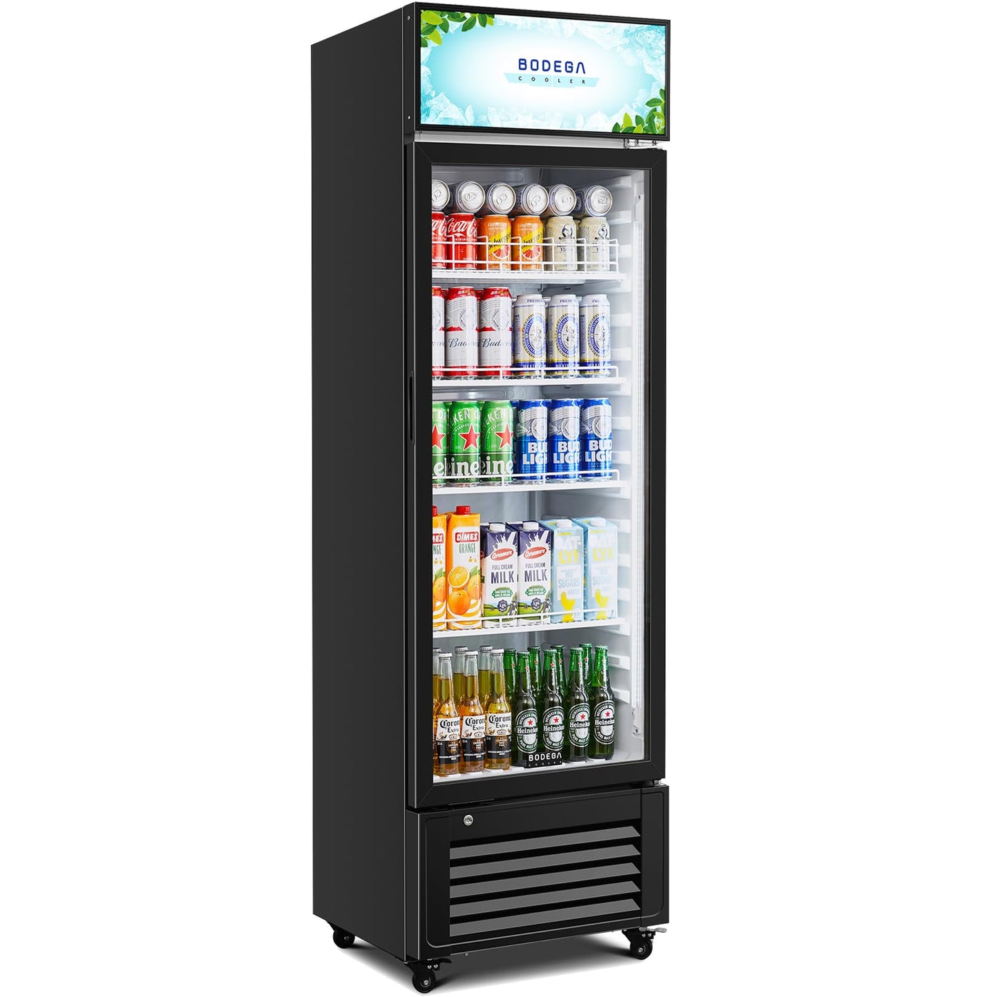 BODEGACOOLER Beverage Refrigerator, 321L/339 Qt Commercial Refrigerator For Kitchen, Home,Office and Garage, 300 Cans & 160 Bottles Display Refrigerator For Beer,Soda, Bar Cooler with Soft LED Light.