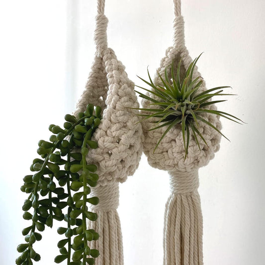 MOS HANDICRAFT Macrame Plant Hanger, Cotton Rope Flower Pot Holder for Indoor Outdoor Balcony Garden Wall, Boho Home Decor Basket Hanger, Ivory, 39 inches (Farmhouse)