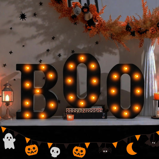 Halloween Decorations - 8.6" Large "BOO" Marquee Light Up Letters Light Up Sign Halloween Decor Indoor for Kitchen Bedroom Fireplace Mantel Party Holiday Display