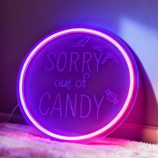 Sorry Out of Candy Neon Sign, Purple Halloween Theme Neon Light, Candy Store Home Party Wall Table Decor, USB Powered LED Decorative Light 12.8 x 12.8 In