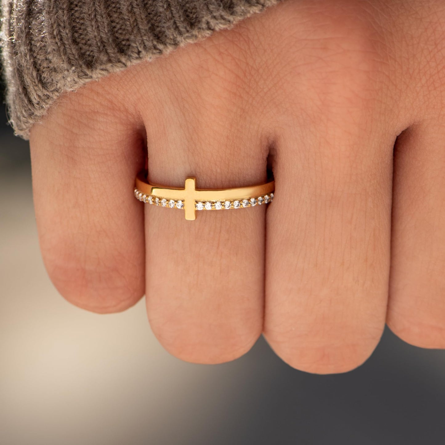 STORYJEWELLERY Cross Ring, Purity Ring, 925 Sterling Silver Gold Plated Rings, Christian Rings for Women, Christian Jewelry for Women, Confirmation Gifts, Baptism Gifts, Size 6