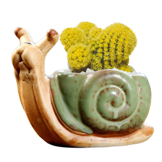 DIYOMR Small Ceramic Planter Pot, 4.3" Vintage Bronze Animal Planters Ceramic Flowerpot Succulent Pots Cactus Pot for Office Home Desktop Decor - Plants Not Included (Snail Pot)
