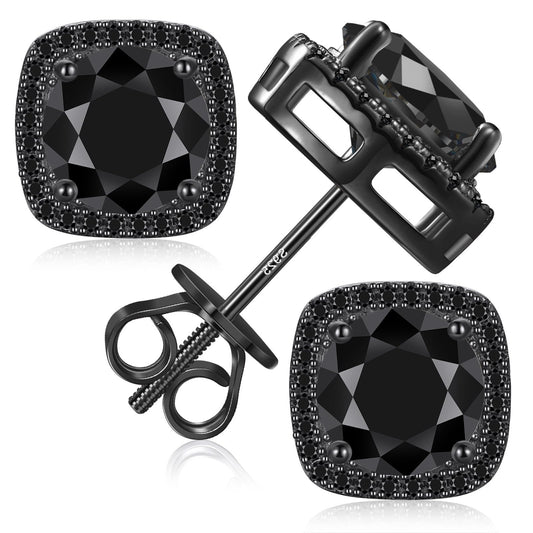 Gugots Moissanite Halo Square Stud Earrings Screw Back 925 Sterling Silver Lab Brilliant D Color VVS1 Clarity Hypoallergenic Earrings for Women Men Black 0.8CT 6MM*2