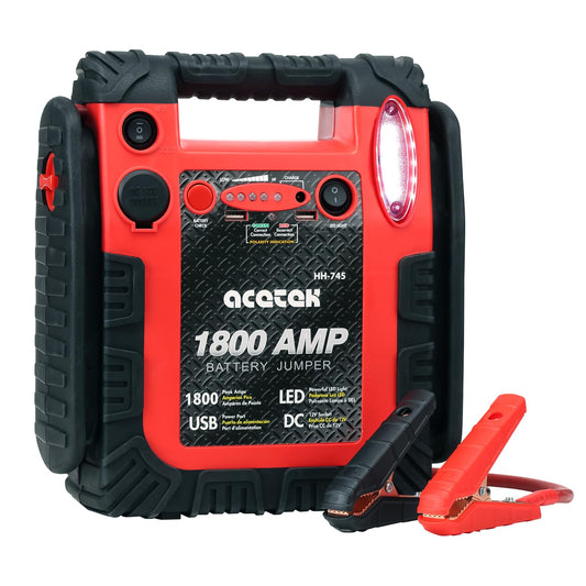 1800A Peak Car Jump Starter, 20000mAh Battery Booster for up to 6.5L Gas/5L Diesel Engines, 12V Portable Power Bank with LED Light, USB Outports, and Emergency Power Supply