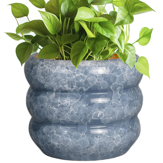 SQOWL Ceramic Planter 8 Inch - Indoor Plant Pot with Drainage Hole Outdoor Planter Round Flower Pot Modern Decorative Plant Pot for Home Office Decor Gray