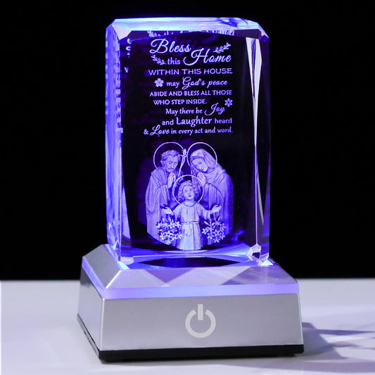 Movdyka House Warming Gifts New Home, Bless This Home Laser-Engraved Crystal Cube with Color-Changing LED Base - Spiritual Housewarming Gift for Christian Desk Decor