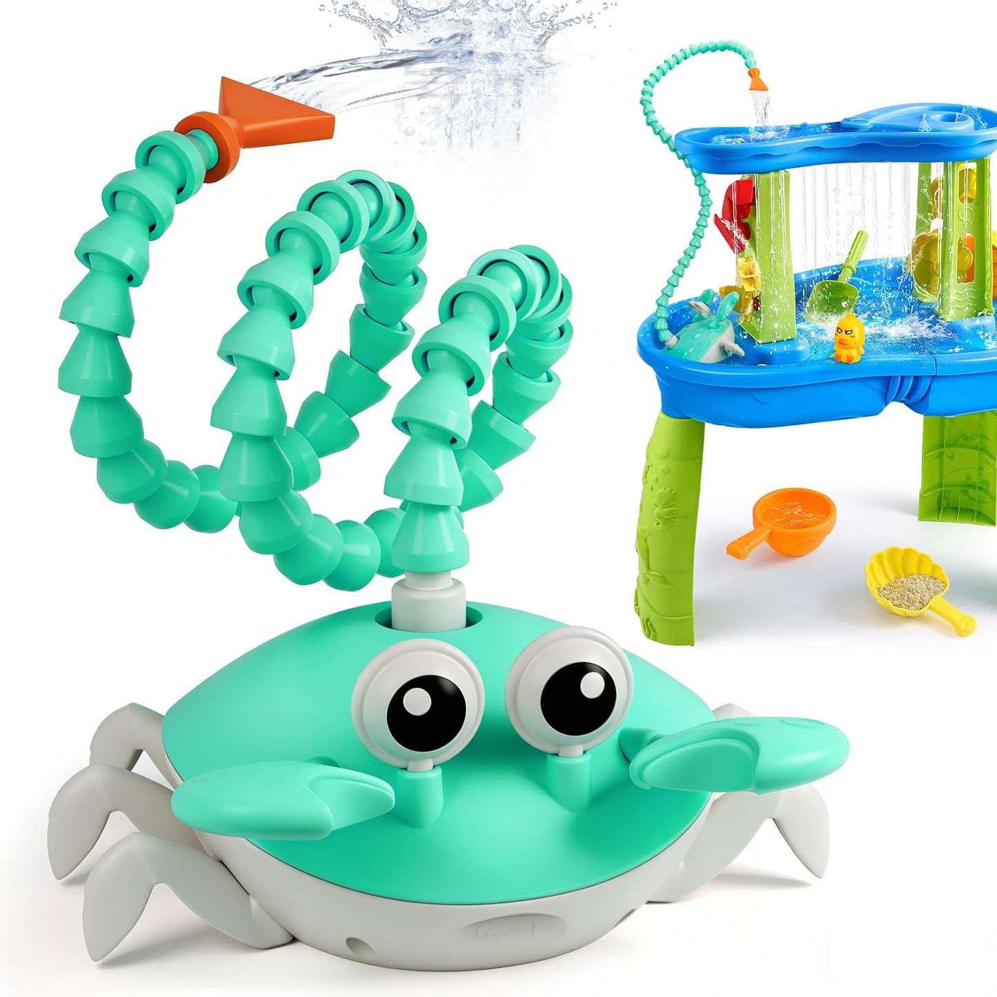 Water Table Pump, 5400mAh Rechargeable Crab Water Pump for Water Table with 3 Modes Sprinkler, 8 Hours Non-Stop Fun Summer Outdoor Water Toys Outside Water Play Table Accessories for Kids Toddlers