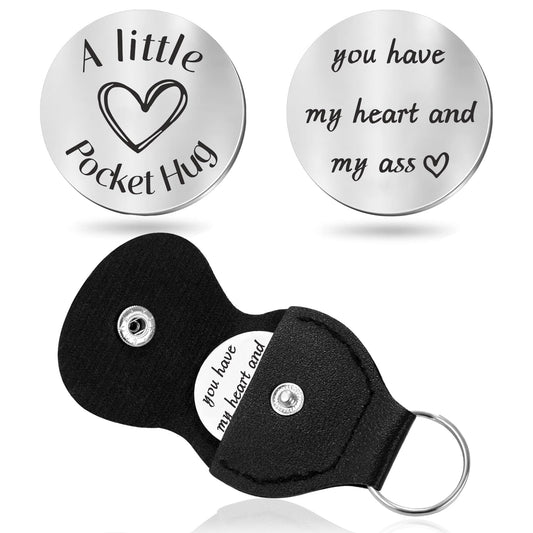 Teniinet Pocket Hug Token Keychain for Men Him, Funny Boyfriend Gifts From Girlfriend, Long-distance Couple Gifts for Husband From Wife Christmas Birthday Valentine