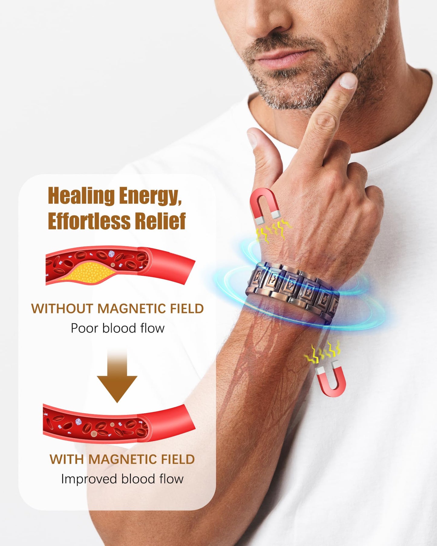 Jeracol Pure Copper Bracelet for Men, 3X Strength Magnetic Copper Cross Bracelets for Men with 3500 Gauss Magnets, Adjustable Length with Sizing Tool