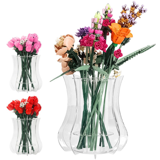 Upgraded Acrylic Vase for Lego Flowers - Thickened Sturdy Display Stand & Holder for Lego Flower Bouquet Building Set, Botanical Collection, Roses & Orchids | Larger Hole Arrangement Design (Clear)