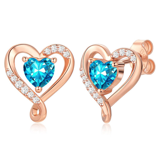 Zifeel Earrings for Women, Rose Gold Birthstone Heart Studs Earring for Girlfriend Wife, Anniversary Birthday Christmas Valentines Mothers Day Gifts Jewelry for Women Wife Her Mom