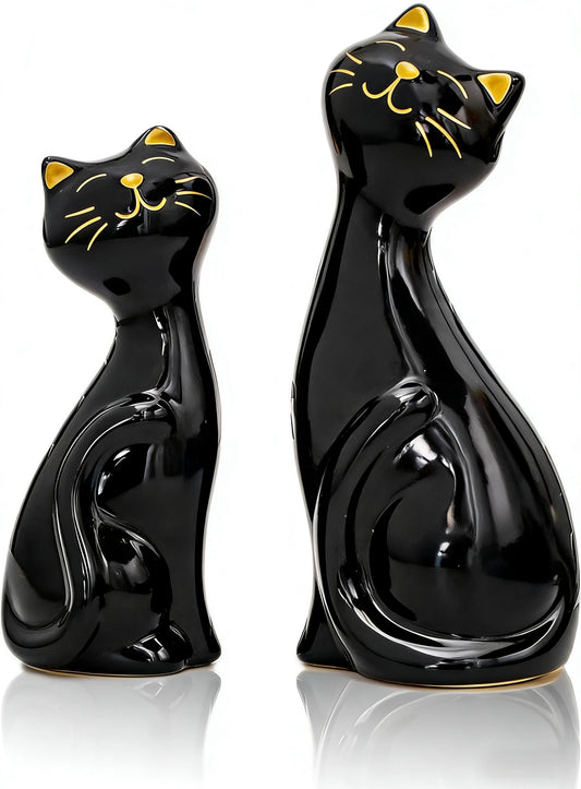 Wisifayardin 2pcs Black Cat Figurines and Statues for Home Decor - Black Cat Figurine for Cat Lovers