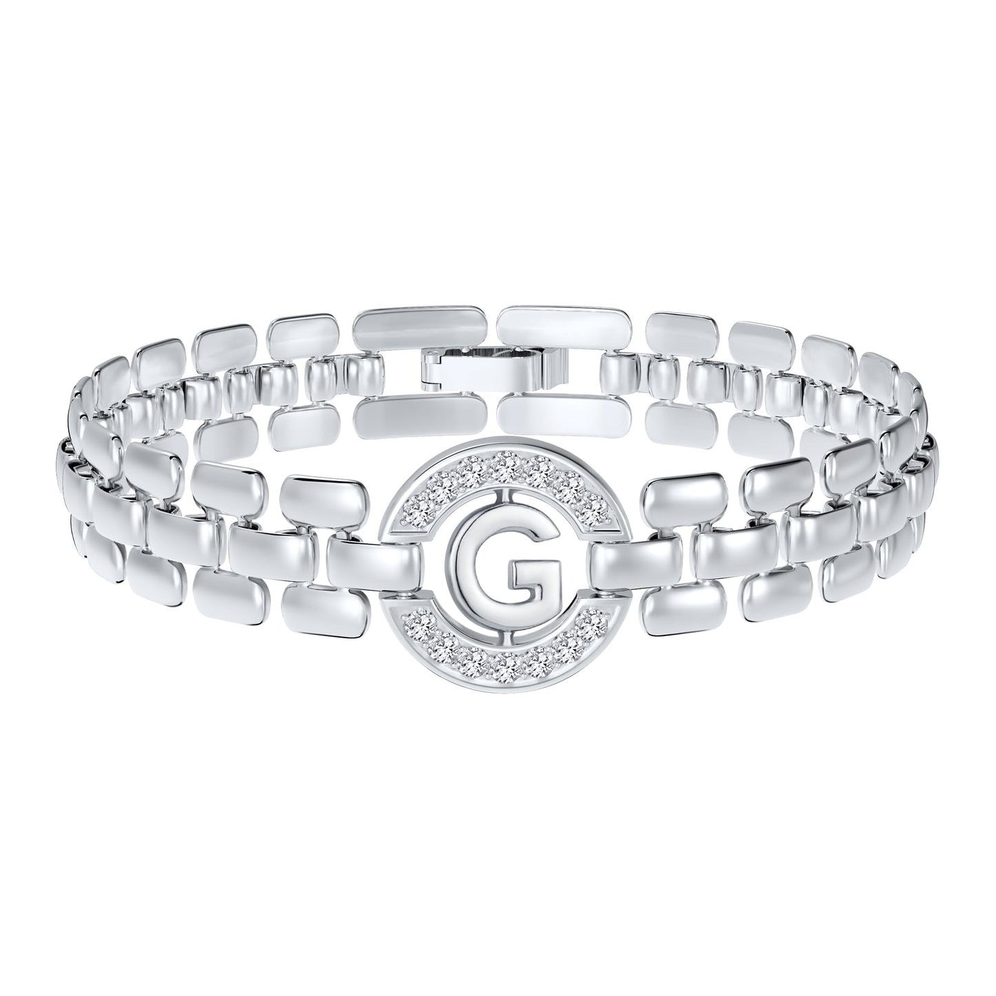 WEDDINEN Initial Bracelet,Silver Letter Bracelets for Women, Thick Bangle Wrist Gold Initial Bracelets for Women, Alphabet Bracelet Jewelry Initial G Charm Chain, 7in