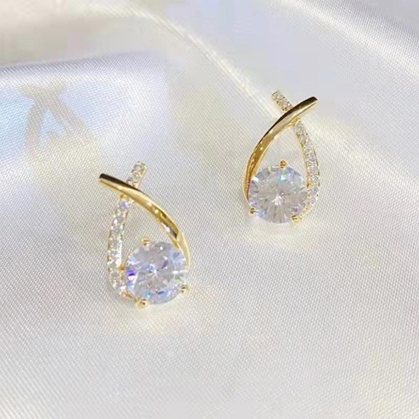 GLMOCM Lymphvity Germanium Earrings: Modern Hoops, Dangle, White Zircon Stones, Copper Metal, Push Back, Female, 1 Pair
