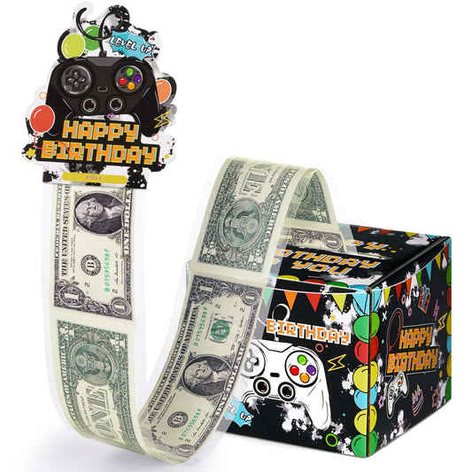 WERNNSAI Birthday Money Box - Video Game Party Decorations Money Gift Boxes for Cash Birthday Pull Box Gaming Theme Surprise Gift with 50 PCS Transparent Bags