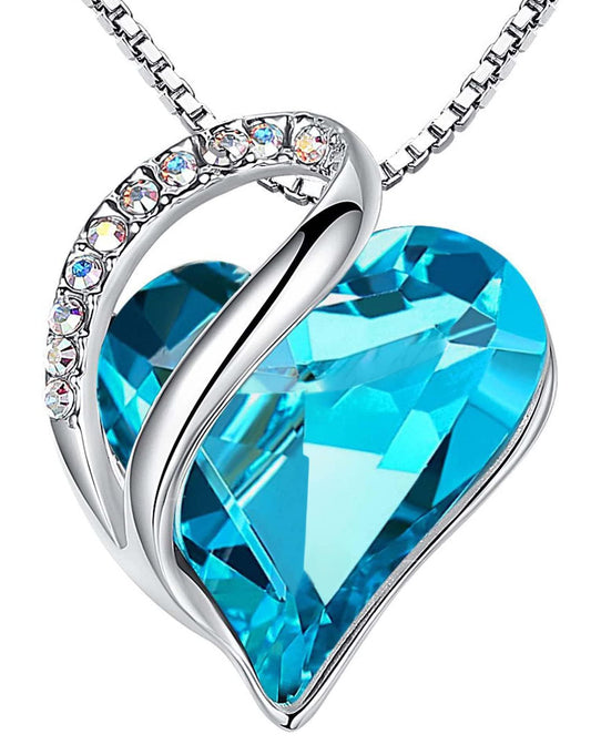 Leafael Mothers Day Gift Necklaces for Women, Infinity Birthstone Heart Pendant, Turquoise Aquamarine Blue Crystal for December, Birthday Jewelry for Her, Mom, Wife, Silver Plated, 18" + 2" Chain