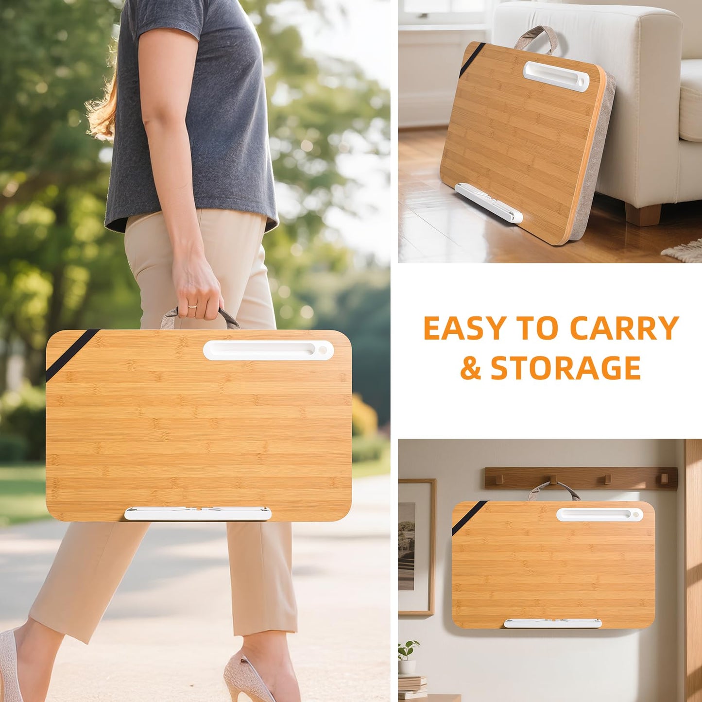 Wishacc Portable Bamboo Lap Desk Tray, Natural Wood, Large 21.1 x 12.9 Inch, for Home Office