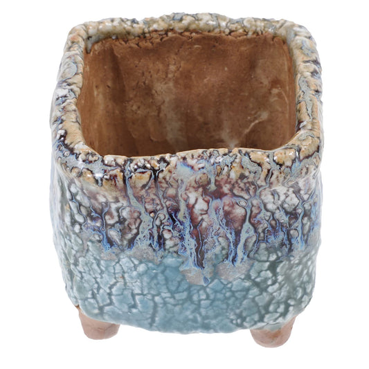 VOSAREA Ceramic Succulent Planter Pots Porcelain Cactus Bonsai Plant Pot Vintage Square Planter Pots Footed Pot for Indoor Outdoor Decor Random Color