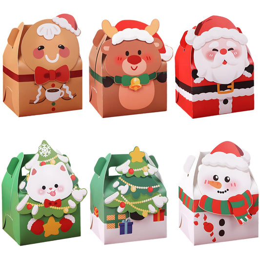 Muswarm 24 PCS Christmas Small Gift Boxes, Xmas 3D Cartoon Paper Boxes for Presents with Handles, Candy Treat Cookie Box, School Classroom Holiday Party Favor Supplies, 6 Designs