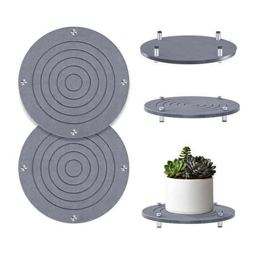 SeekElegant 2Pcs 8 Inch Plant Saucers for Indoors, Instant Dry Diatomaceous Earth Plant Saucer, Plant Trays for Pots with Stainless Steel Feet, Plant Water Catcher Tray, Gray