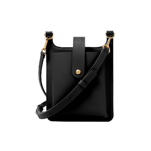 Bandolier Parker Crossbody Cell Phone Bag in Genuine Smooth Leather for Women| Adjustable Strap. Exterior Zipper Pocket for Cards. Gold Luxe Hardware