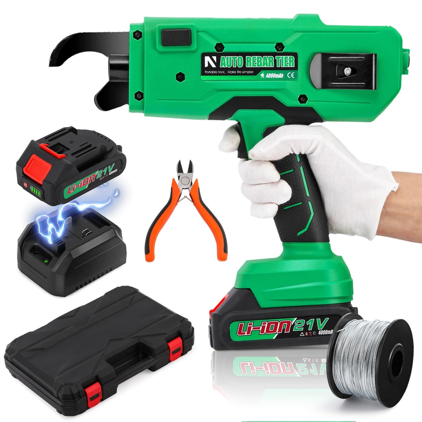 NEWTRY Cordless Rebar Tie Automatic Rebar Tying Gun Portable Steel Tie Tool with 2pcs 2000mAh Rechargeable Batteries for φ0.3"-1.33" Rebar