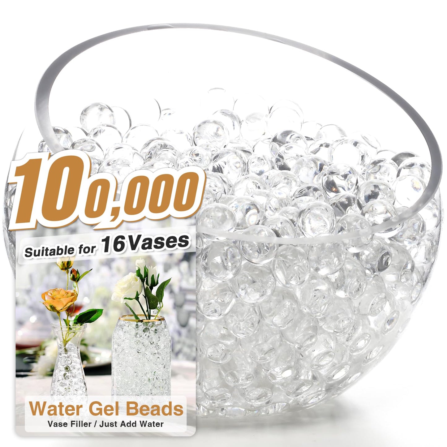 NOTCHIS 100,000 Clear Water Gel Beads for Vases, Transparent Water Gel Beads for Vase Filler, Candles, Wedding Centerpiece Floral Decorations