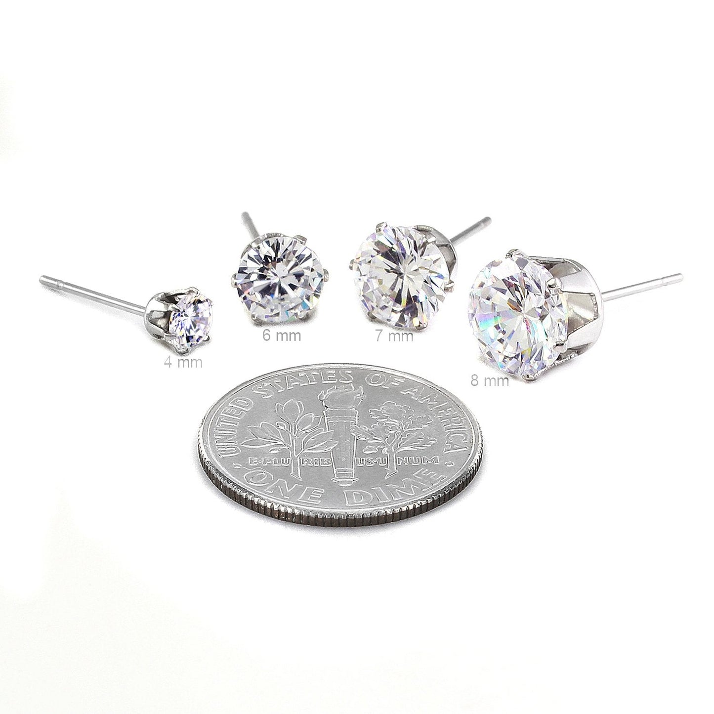 JewelrieShop Earrings for Women Studs Set Stainless Steel CZ Earing Hypoallergenic Multiple Piercing Ear Stud (8 pairs,4-8mm,White,Yellow CZ)