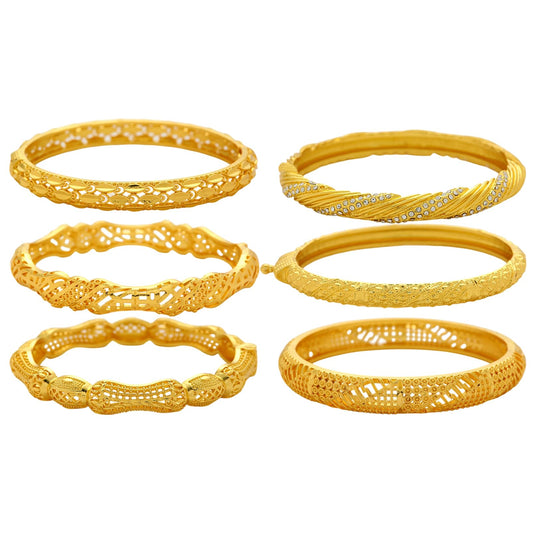 FIVESWEET 18K Gold Plated Women's Bangle Bracelet Set - Stackable Bulk Bracelets with Hollow Out Carving, Geometric Pattern, Flower & Butterfly Designs, Minimalist Stylish Elegant, Tarnish & Oxidation Resistant, Gift for Her Girlfriend Wife Mom Sister Lov